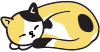 an illustration of a Calico cat curled up and sleeping