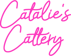 Catalies Cattery logo in pink lettering representing a cat care service for pet lovers